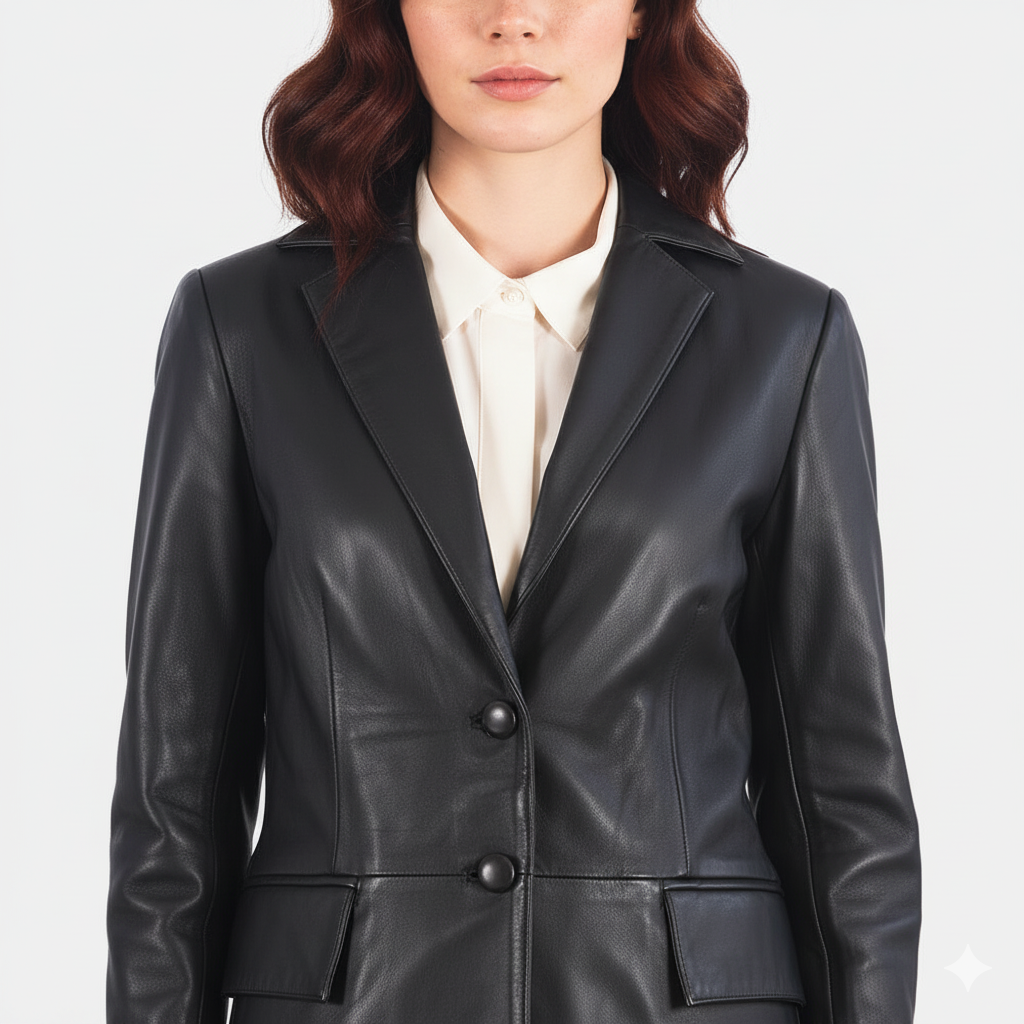 Women's Marilyn Black Leather Blazer – Noir Mode