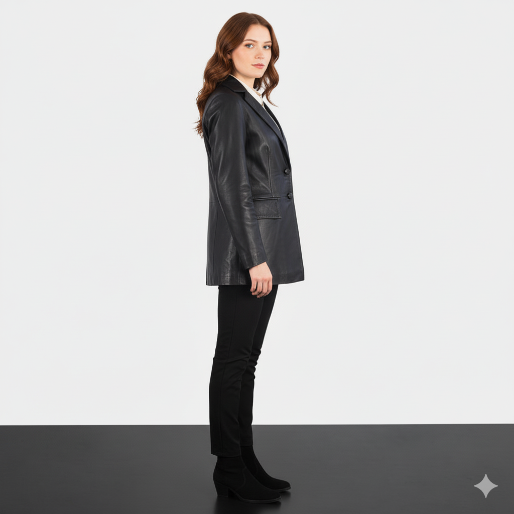Women's Marilyn Black Leather Blazer – Noir Mode
