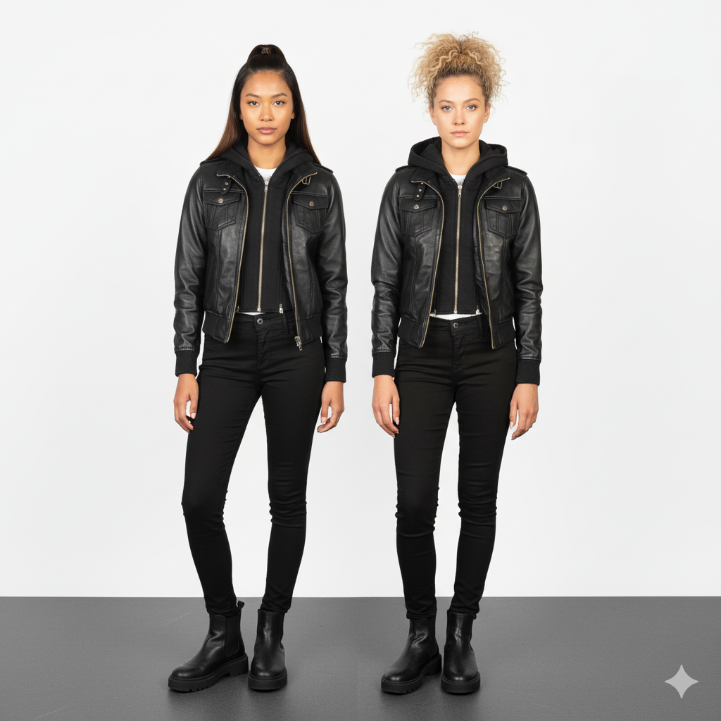Women's Roslyn Black Hooded Leather Bomber Jacket – Noir Mode