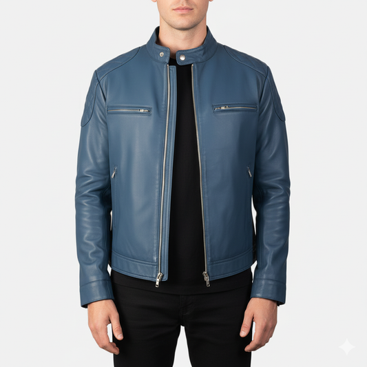 Men's Gatsby Quilted Blue Leather Biker Jacket – The Jacket Maker