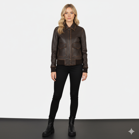 Women's Westa A-2 Brown Leather Bomber Jacket – Noir Mode