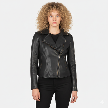 Women's Flashback Black Leather Biker Jacket – Noir Mode