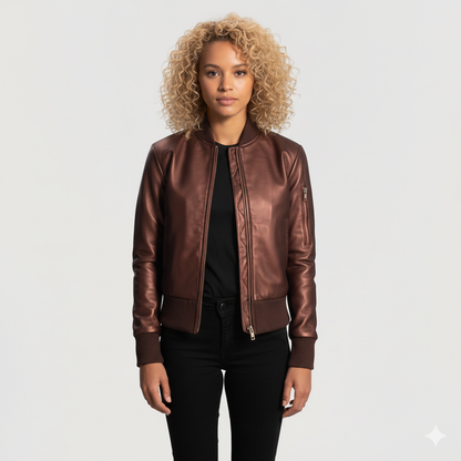 Women's Reida Maroon Leather Bomber Jacket – Noir Mode