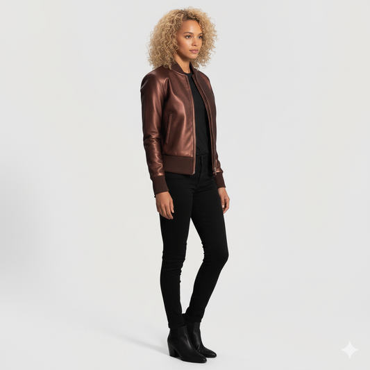 Women's Reida Maroon Leather Bomber Jacket – Noir Mode