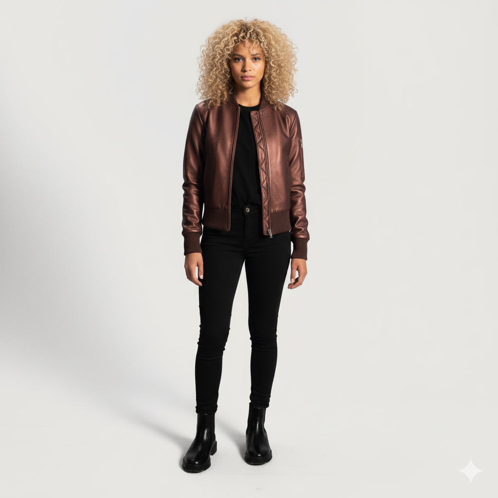 Women's Reida Maroon Leather Bomber Jacket – Noir Mode