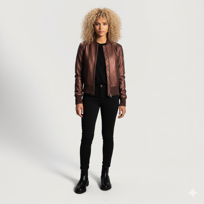 Women's Reida Maroon Leather Bomber Jacket – Noir Mode