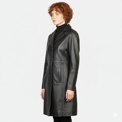 Women's Alexis Black Single Breasted Leather Coat – Noir Mode