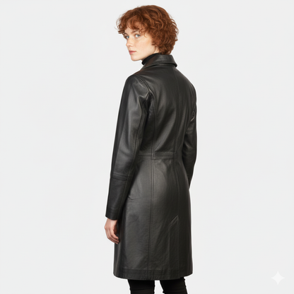 Women's Alexis Black Single Breasted Leather Coat – Noir Mode