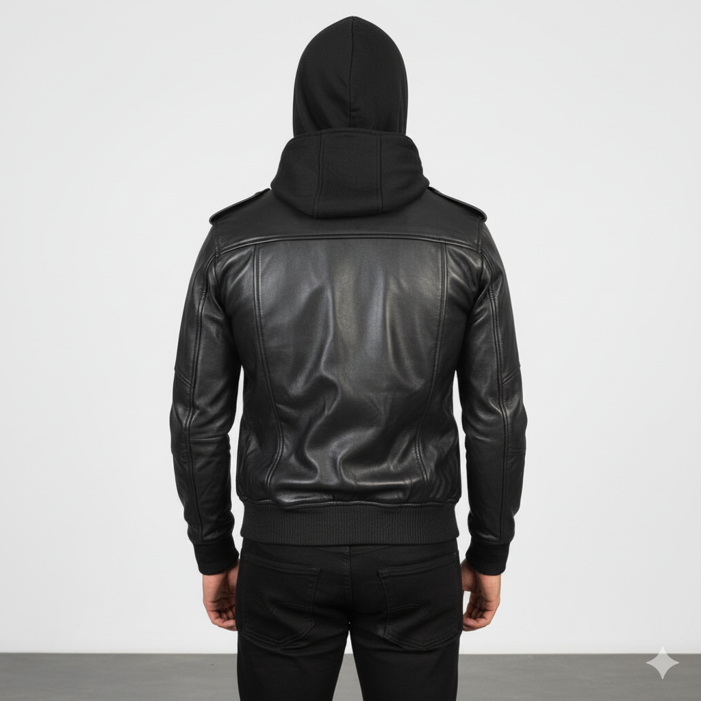 Men's Bravado Black Hooded Leather Bomber Jacket – The Jacket Maker