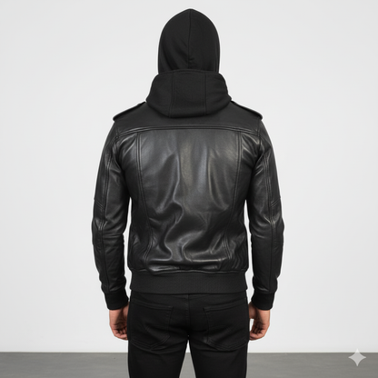 Men's Bravado Black Hooded Leather Bomber Jacket – The Jacket Maker