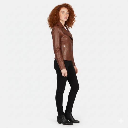 Women's Flashback Brown Leather Biker Jacket – Noir Mode