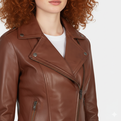 Women's Flashback Brown Leather Biker Jacket – Noir Mode