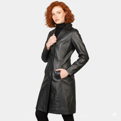 Women's Alexis Black Single Breasted Leather Coat – Noir Mode