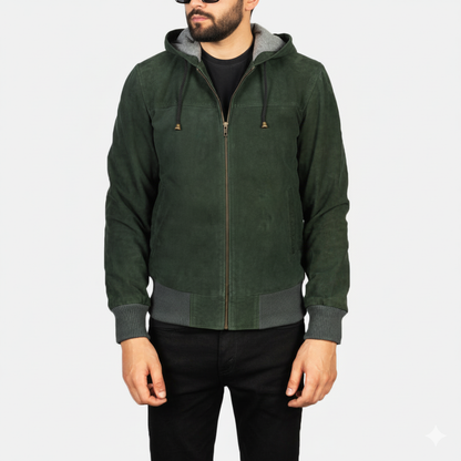 Men's Nintenzo Green Hooded Suede Jacket – The Jacket Maker